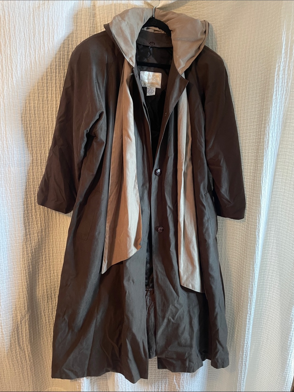 Women's Two-Tone Brown Trench Coat with Scarf | size 12P